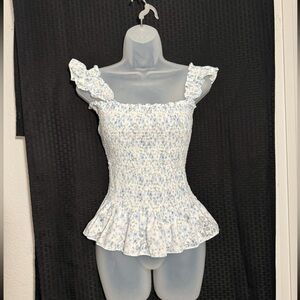 White & blue floral blouse